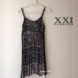 Spaghetti Strap Lace-Up Mini Summer Dress Cover Up Forever XXI Bohemian Black S